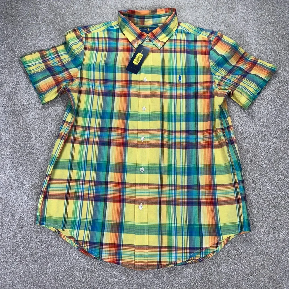 New Ralph Lauren‎ Kids XL 18-20 Shirt Yellow Plaid Button Madras Preppy Classic